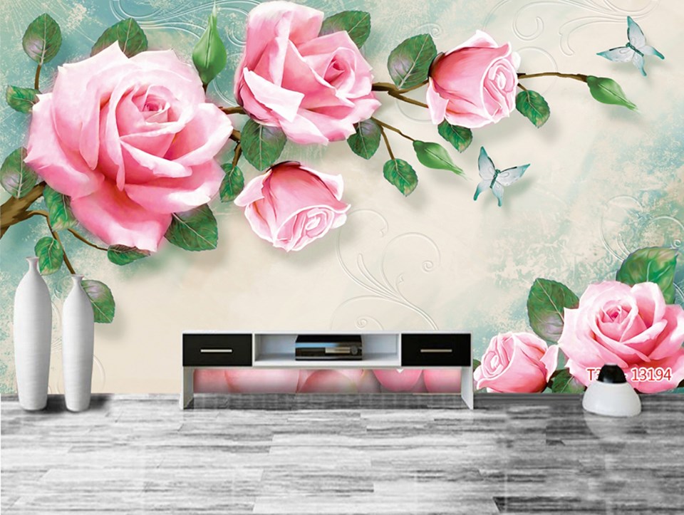 Tranh dán tường hoa hồng 3D Phòng ngủ BE087